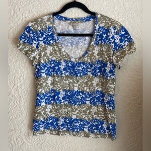 Banana Republic Blue and Olive Short Sleeve V-neck Tee